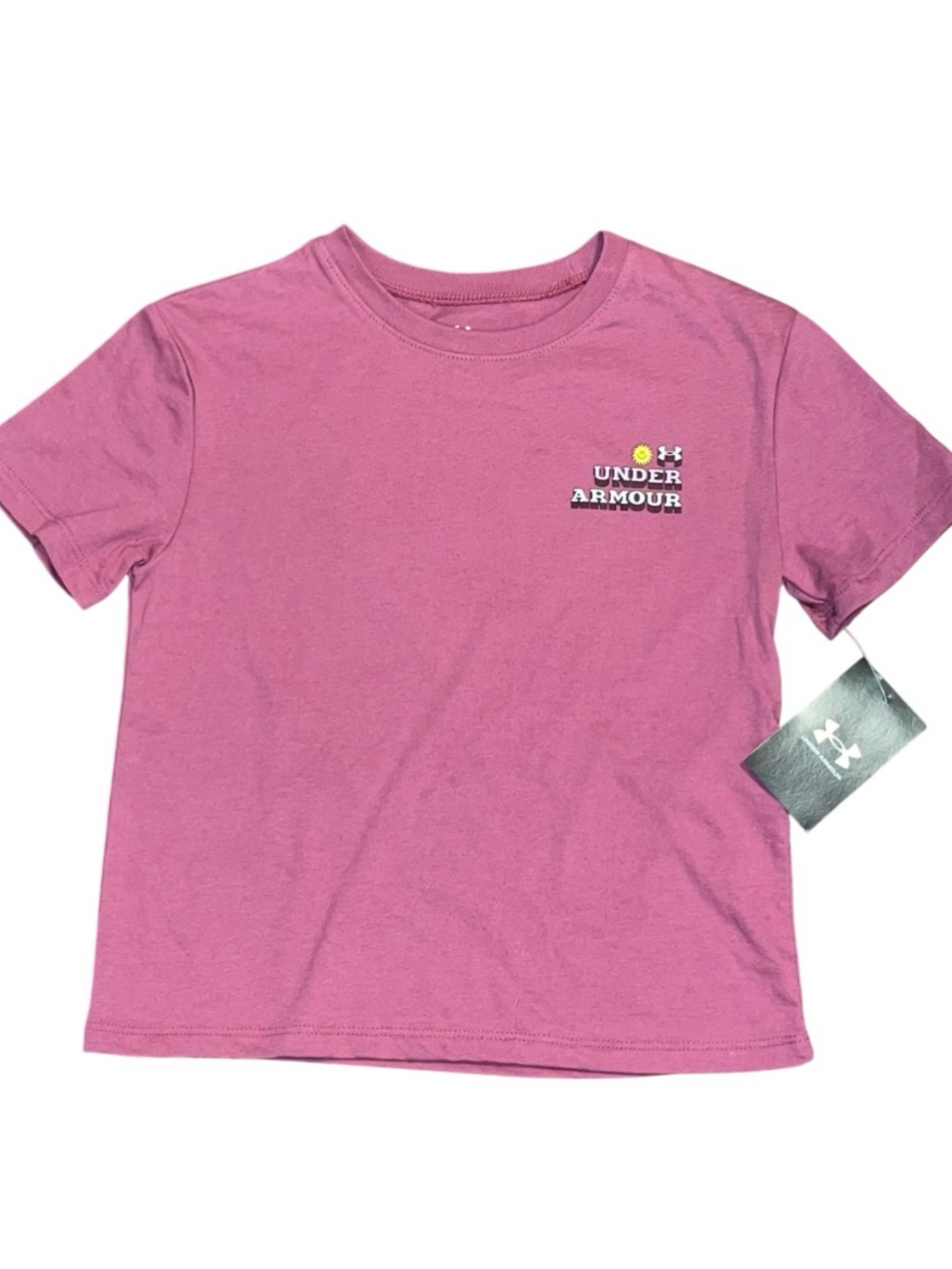 Under Armour Pink Short Sleeve Top Girls NWT Small Logo Sun Flower Outdoors